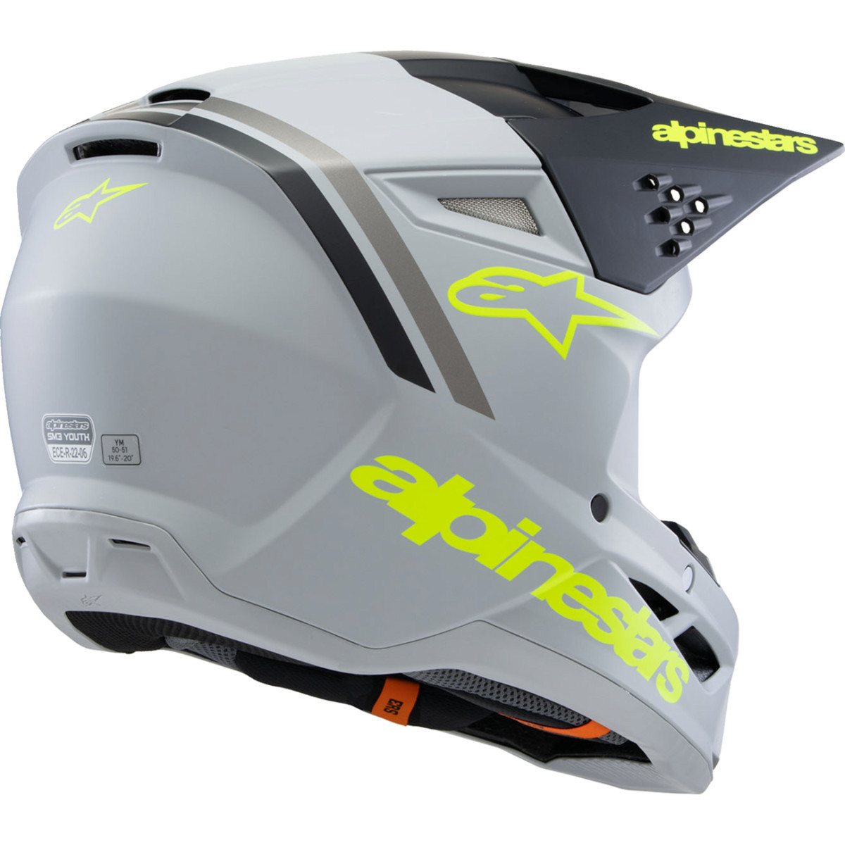 Alpinestars #8301825-9510-YL - Youth SM3 Helmet - Radium - Matte Gray/Black/Yellow Fluo - Large