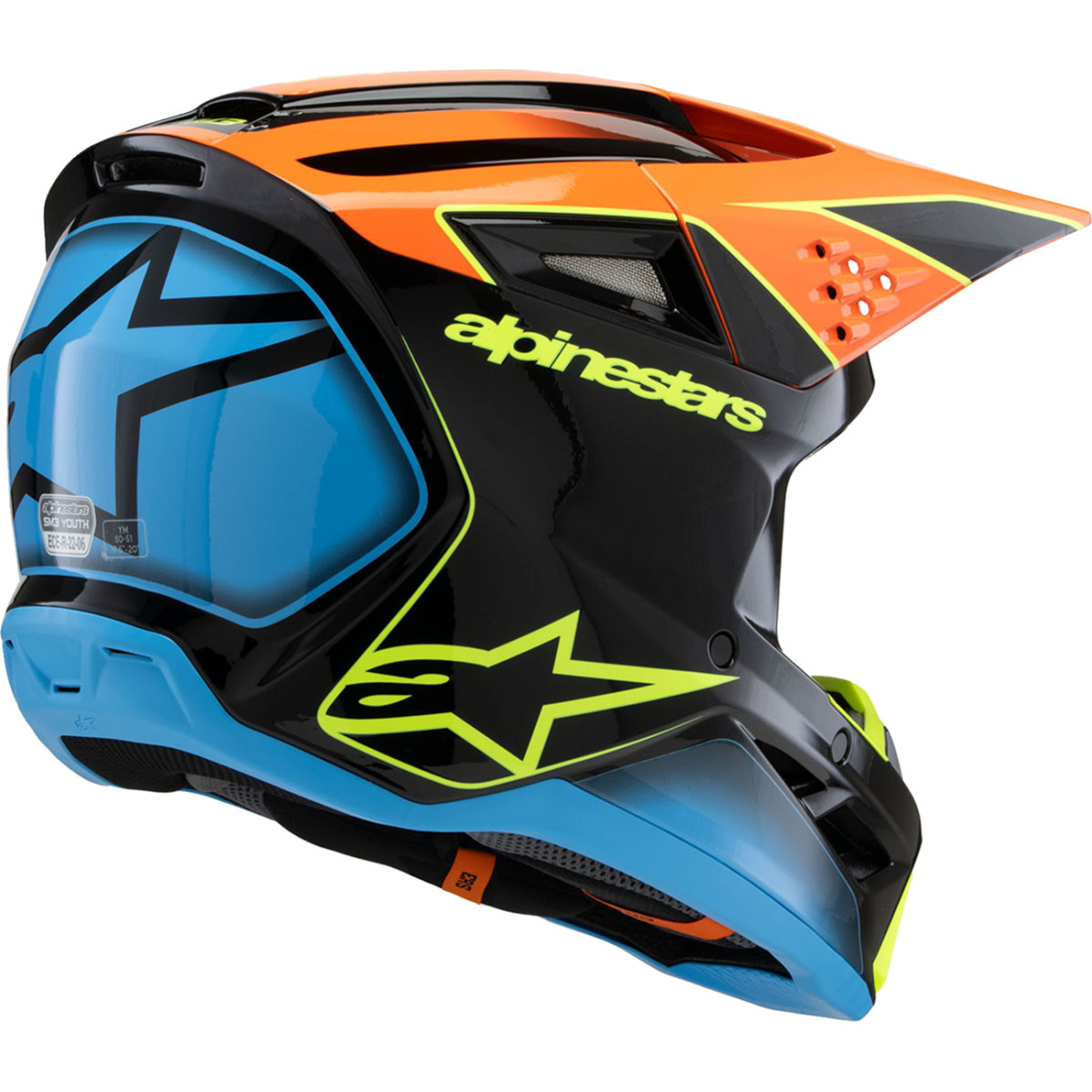 Alpinestars #8301625-1455-YS - Youth SM3 Helmet - Fray - Gloss Black/Orange/Yellow Fluo - Small