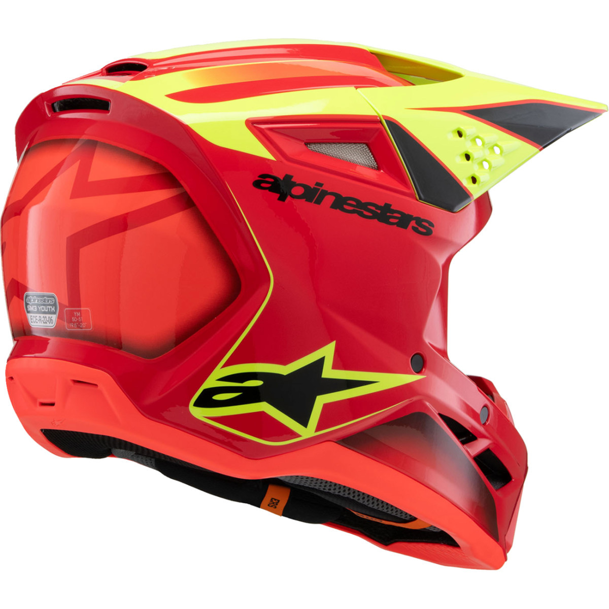 Alpinestars #8301625-3051-YS - Youth SM3 Helmet - Fray - Gloss Red/Yellow Fluo/Black - Small