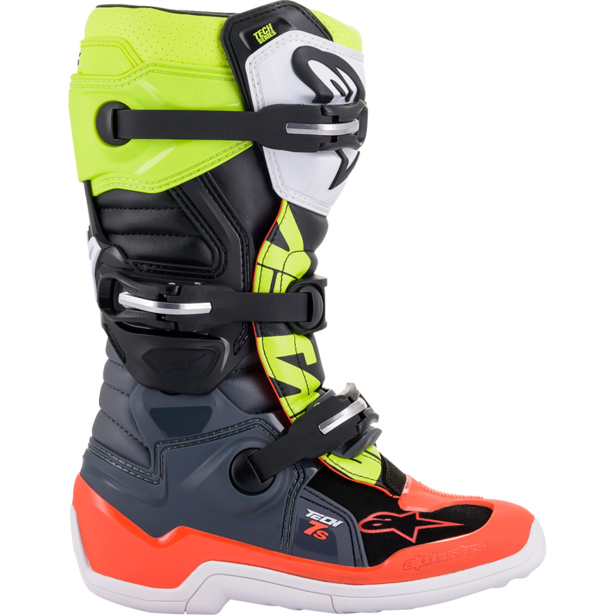 Alpinestars #2015017-9058-4 - Youth Tech 7S Boots - Black/Gray/Red/White/Yellow - US 4 / EU 37