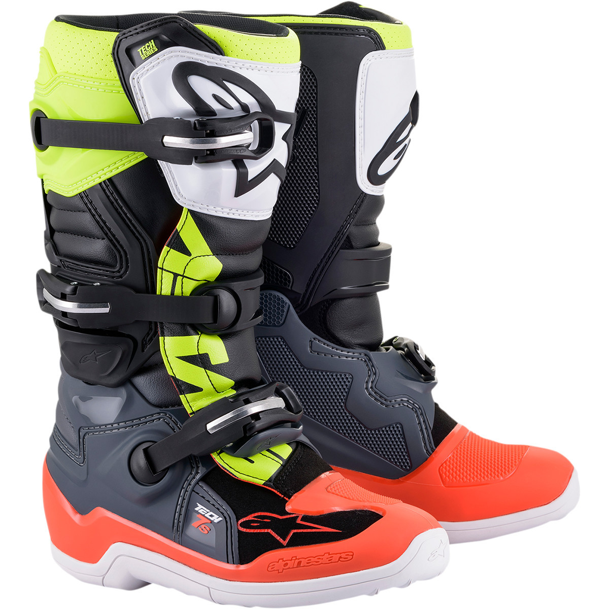 Alpinestars #2015017-9058-8 - Youth Tech 7S Boots - Black/Gray/Red/White/Yellow - US 8 / EU 42