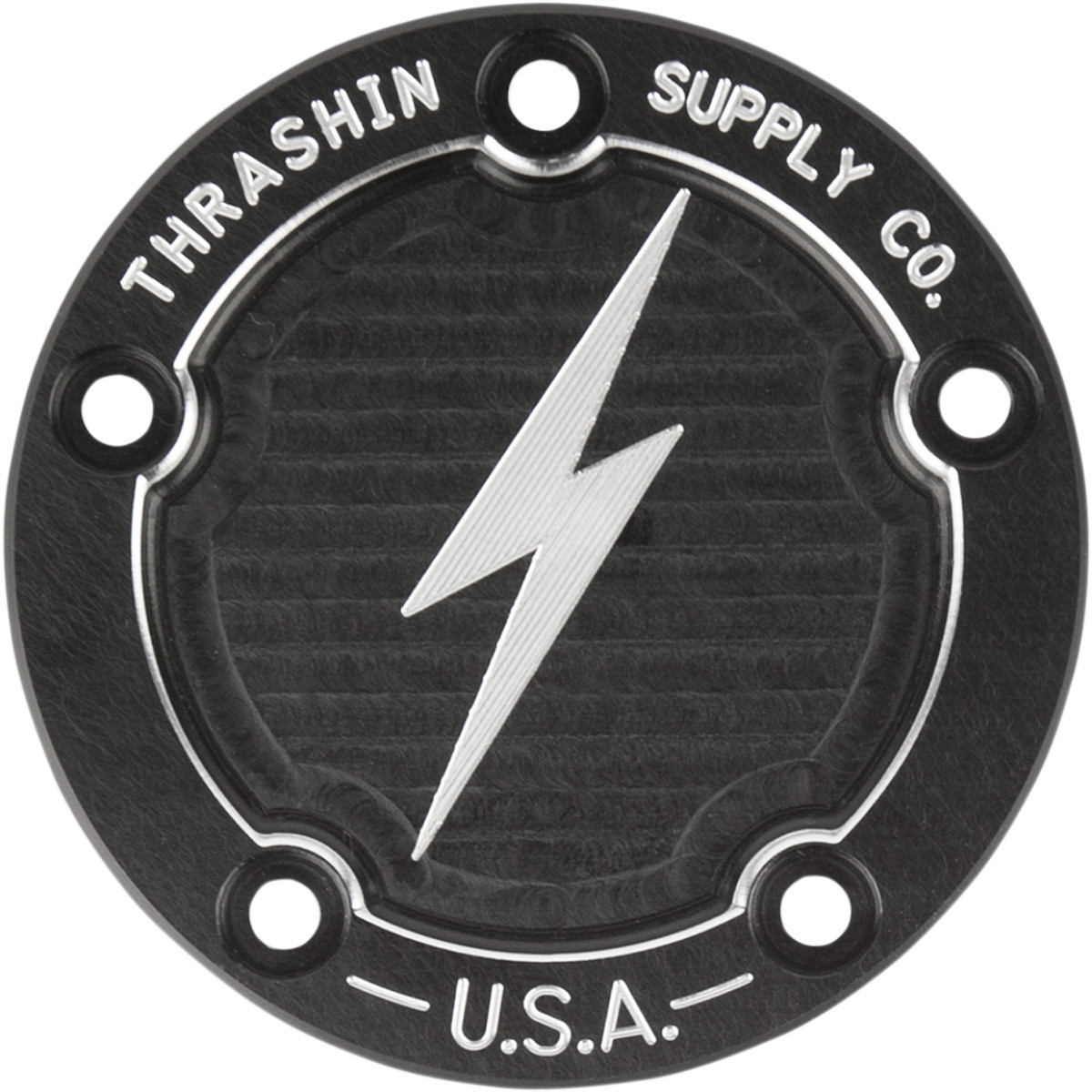 Thrashin Supply CO. #TSC-3026-4 - Points Cover - Dished - Black - 5 Hole - Twin Cam