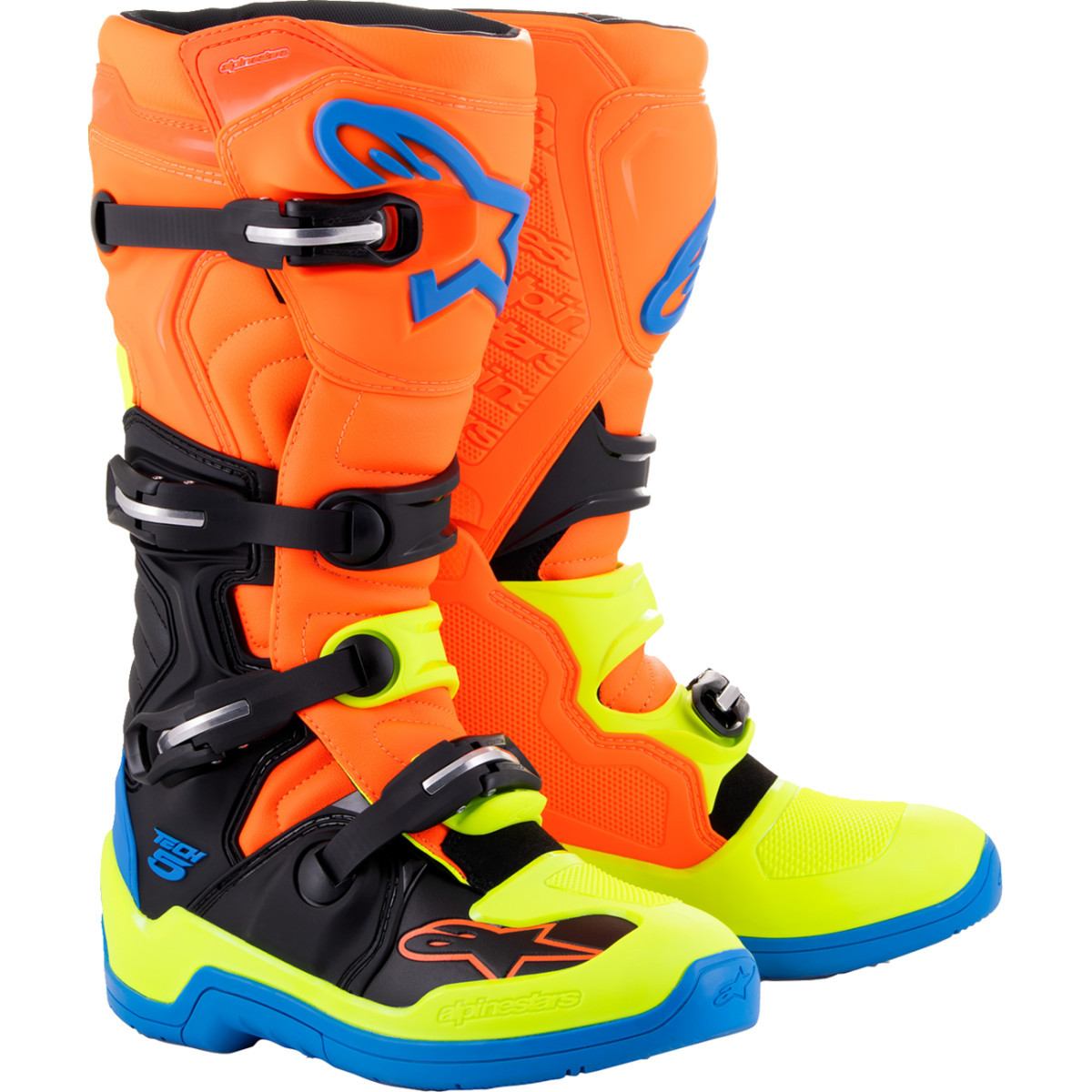 Alpinestars #2015015-4755-13 - Tech 5 Boots - Orange Fluorescent/Blue/Yellow Fluorescent - US 13 / EU 48