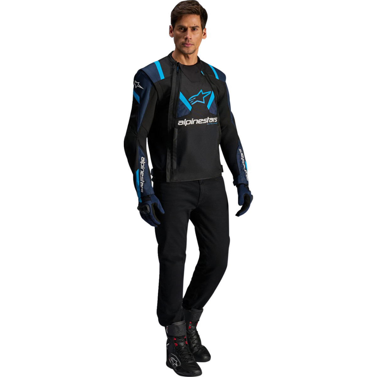 Alpinestars #3301825-1386-M - T-Stunt Air Jacket - Black/Dark Blue/Blithe Blue - Medium