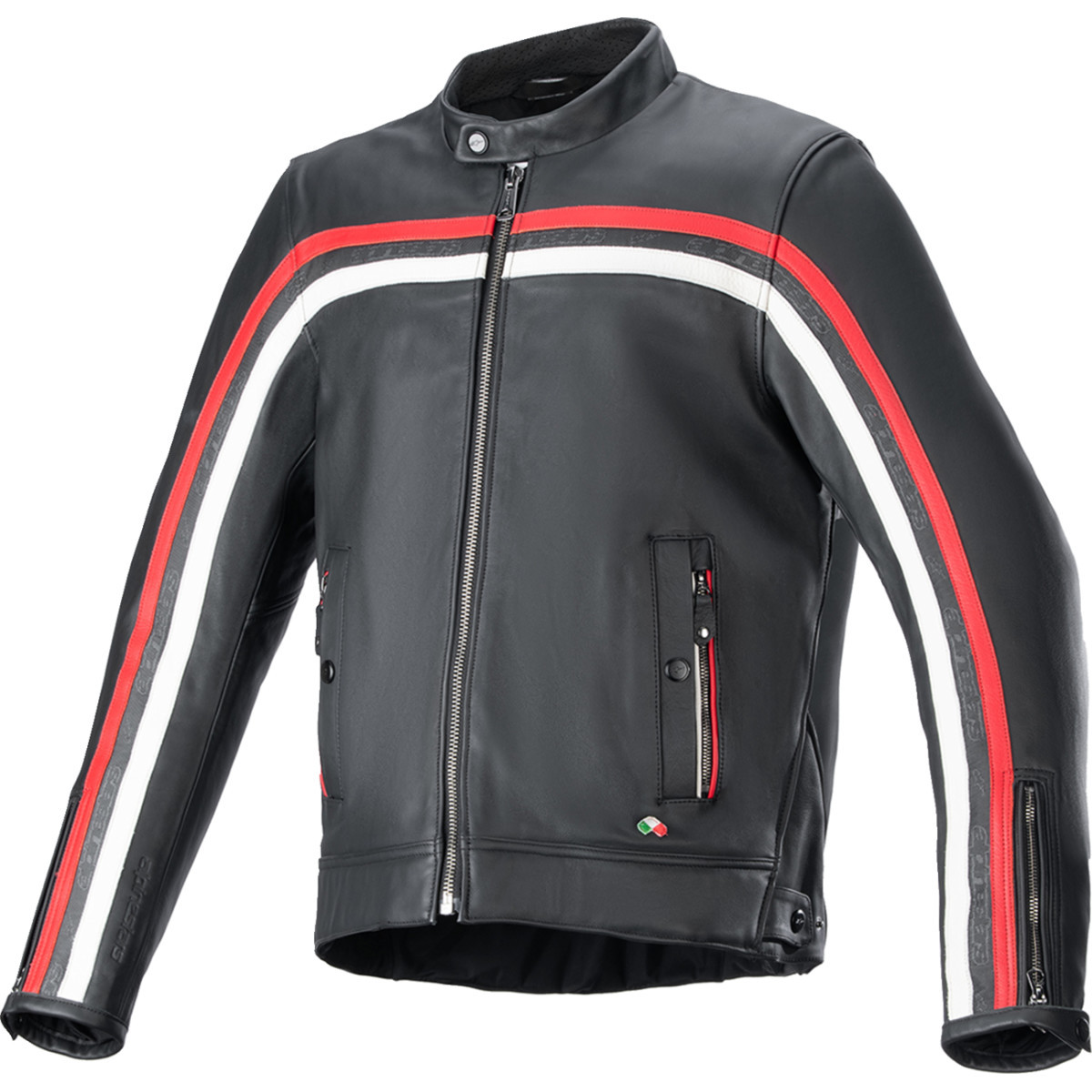 Alpinestars #3103924-1316-M - Dyno Leather Jacket - Black/Ruby Red/Ecru - Medium