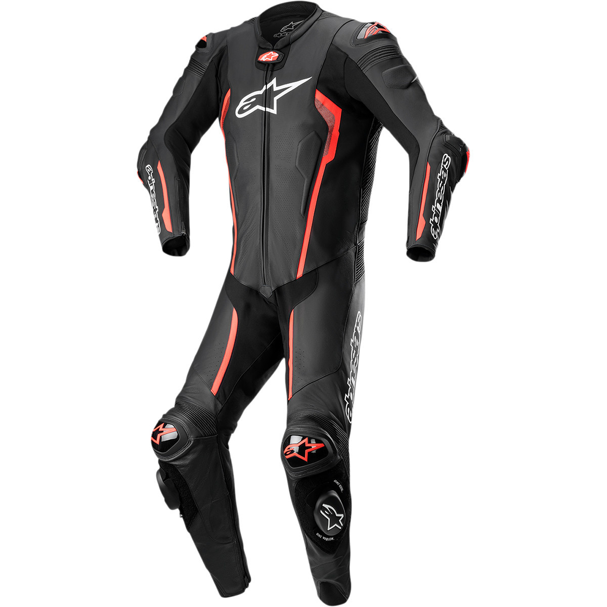 Alpinestars #3150122-1030-54 - Missile v2 1-Piece Leather Suit - Black/Red Fluo - US 44 / EU 54