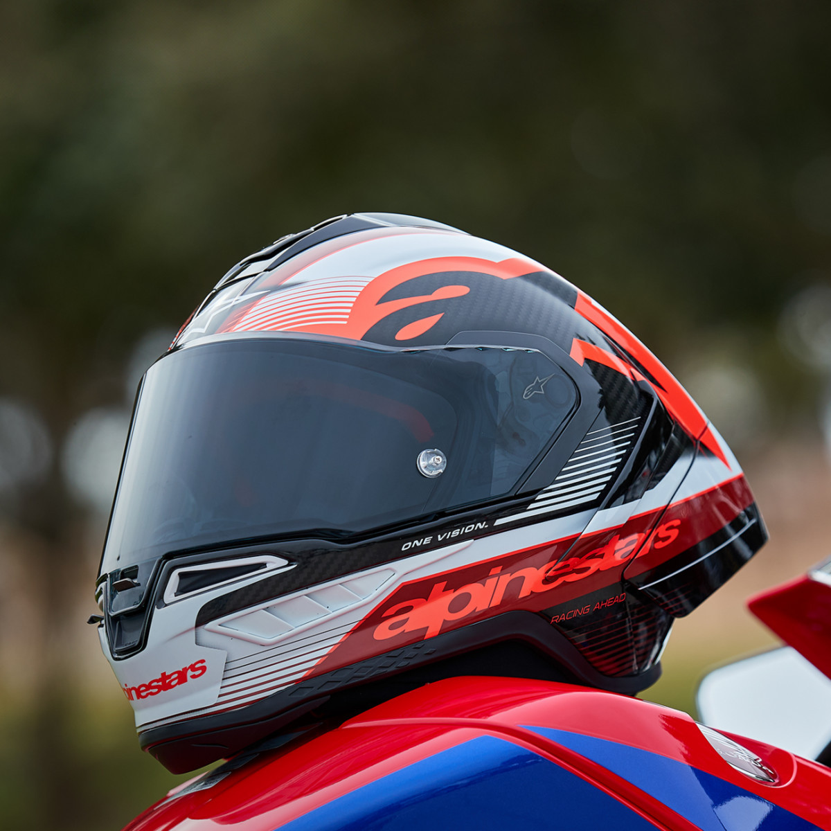 Alpinestars #8200224-1352-XS - Supertech R10 Helmet - Team - Black/Carbon Red/Gloss White - XS