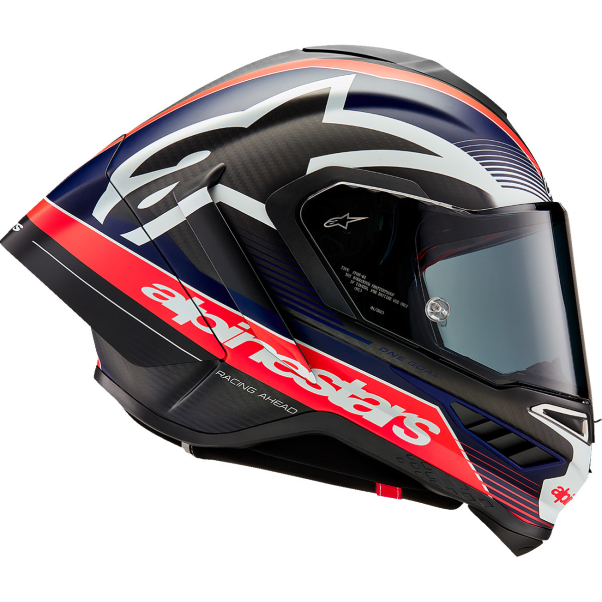 Alpinestars #8200224-1383-M - Supertech R10 Helmet - Team - Matte Black/Carbon Red Fluo/Blue - Medium