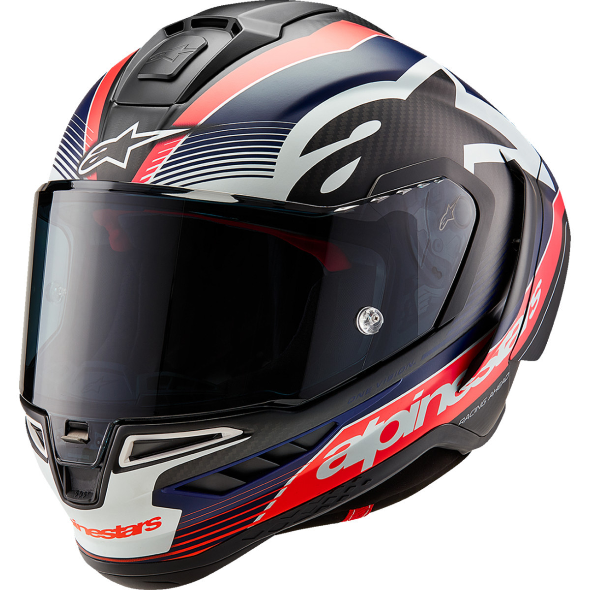 Alpinestars #8200224-1383-L - Supertech R10 Helmet - Team - Matte Black/Carbon Red Fluo/Blue - Large