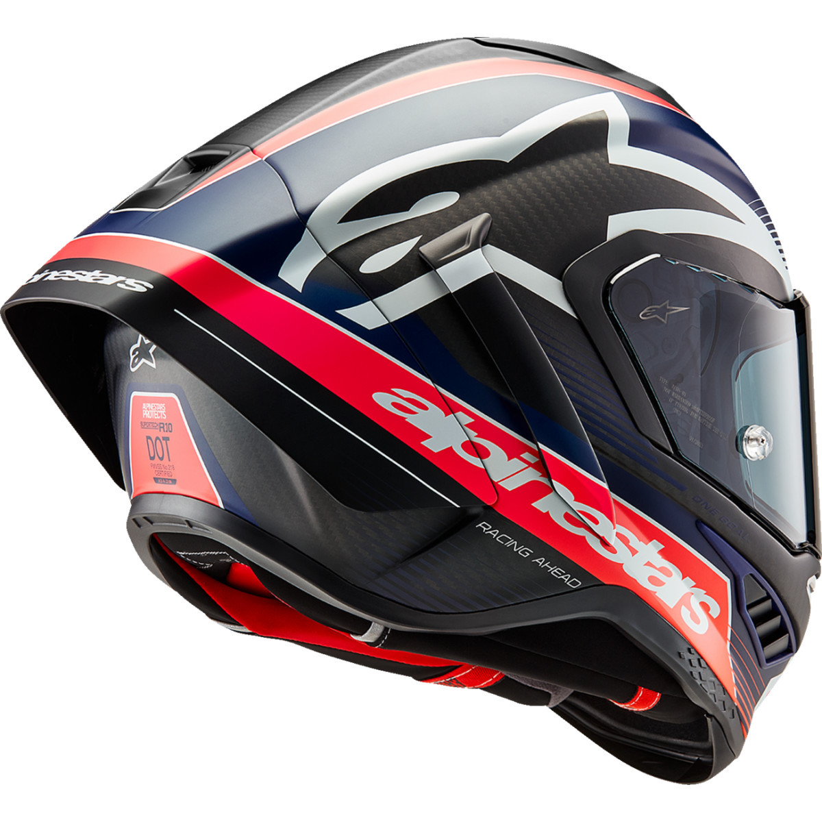 Alpinestars #8200224-1383-XXL - Supertech R10 Helmet - Team - Matte Black/Carbon Red Fluo/Blue - 2XL