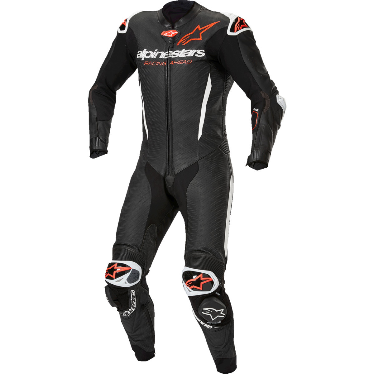 Alpinestars #3150125-1231-56 - GP-R7 1-PC Leather Suit - Black/White/Red Fluo - US 46 / EU 56
