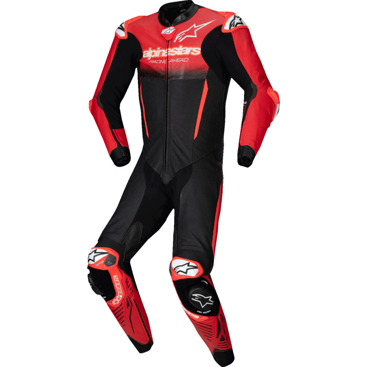 Alpinestars #3150125-1405-48 - GP-R7 1-PC Leather Suit - Black/Mid Red - US 38 / EU 48