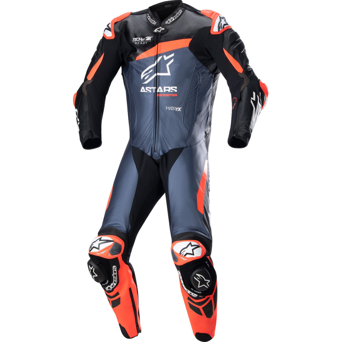 Alpinestars #3150523135756 - GP Plus v4 Leather Suit - Black/Red Fluo/Dark Blue - US 46 / EU 56