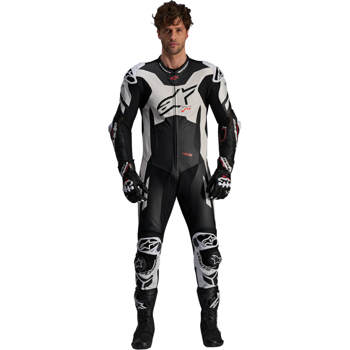 Alpinestars #3150225-1231-52 - GP Plus v4 Sprint 1-Piece Leather Suit - Black/Red Fluo/White - US 42 / EU 52