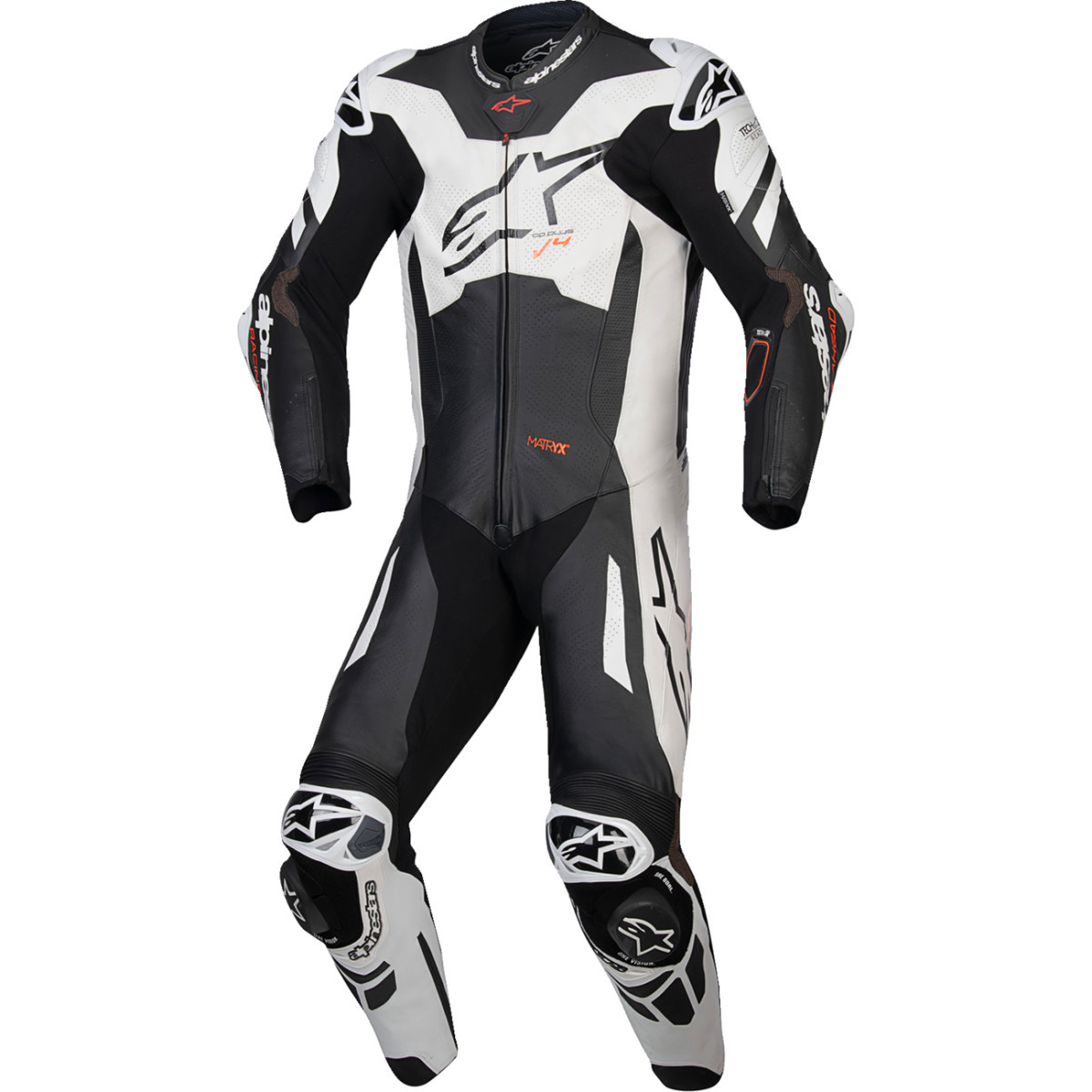 Alpinestars #3150225-1231-58 - GP Plus v4 Sprint 1-Piece Leather Suit - Black/Red Fluo/White - US 48 / EU 58
