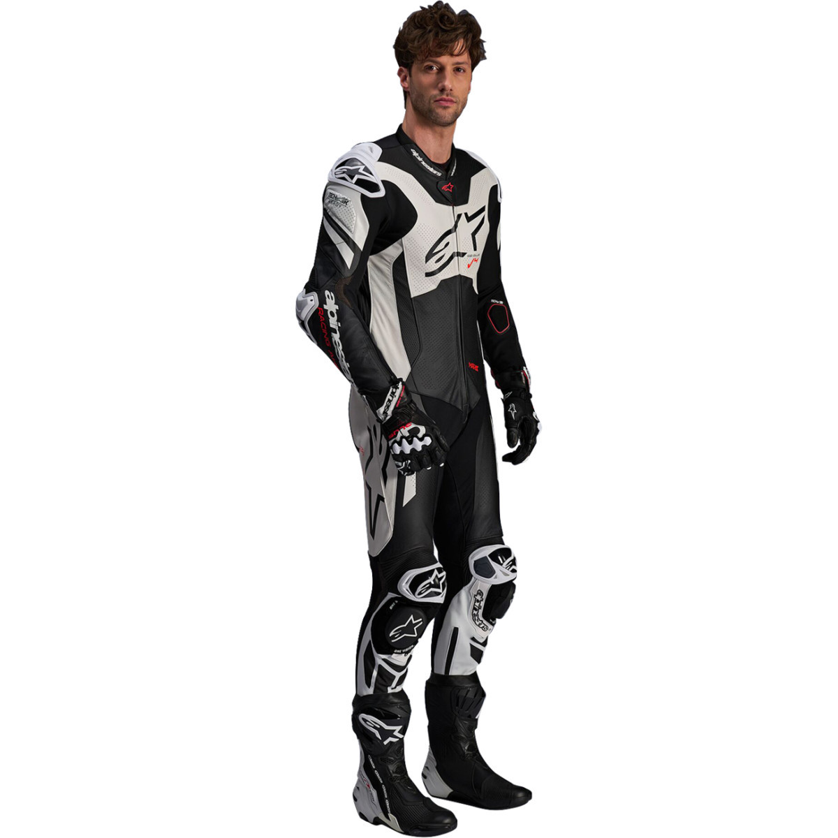 Alpinestars #3150225-1231-60 - GP Plus v4 Sprint 1-Piece Leather Suit - Black/Red Fluo/White - US 50 / EU 60