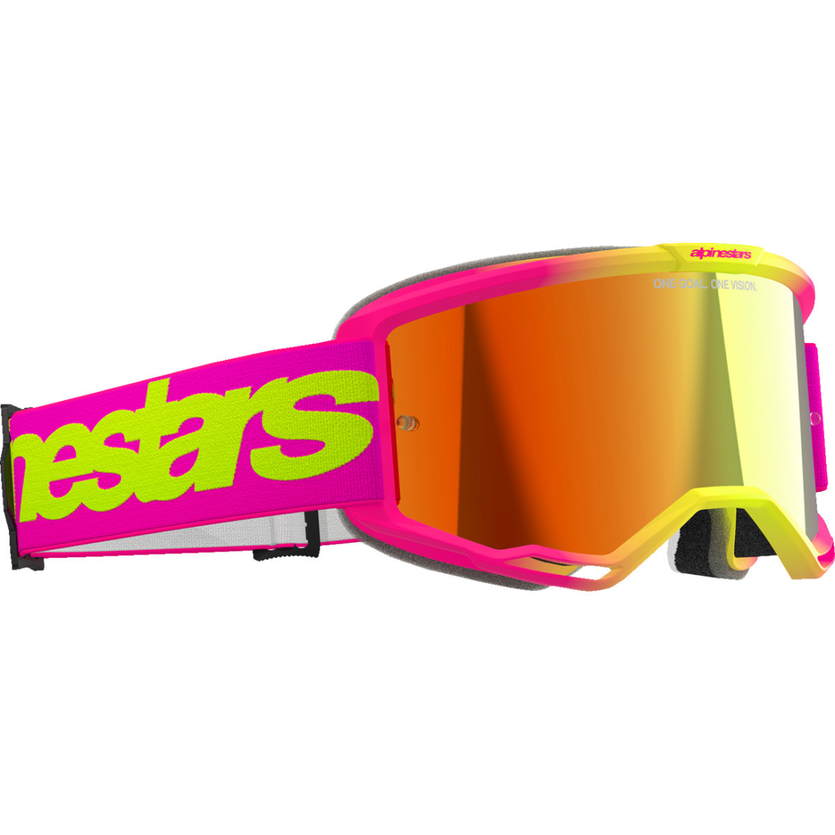 Alpinestars Goggles #5102425-3085 - Vision 5 Goggle - Wordmark - Pink/Yellow Fluo - Red Mirror Lens