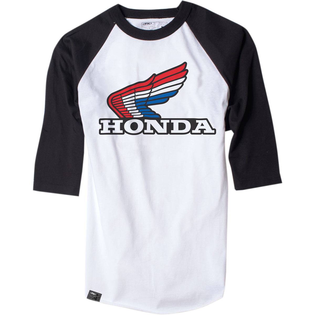 Factory Effex #17-87332 - Vintage Honda Baseball T-Shirt - White/Black - Medium