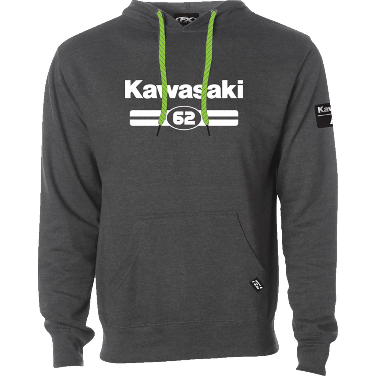 Factory Effex #27-88104 - Kawasaki Sixty Two Pullover Hoodie - Heather Charcoal - Large