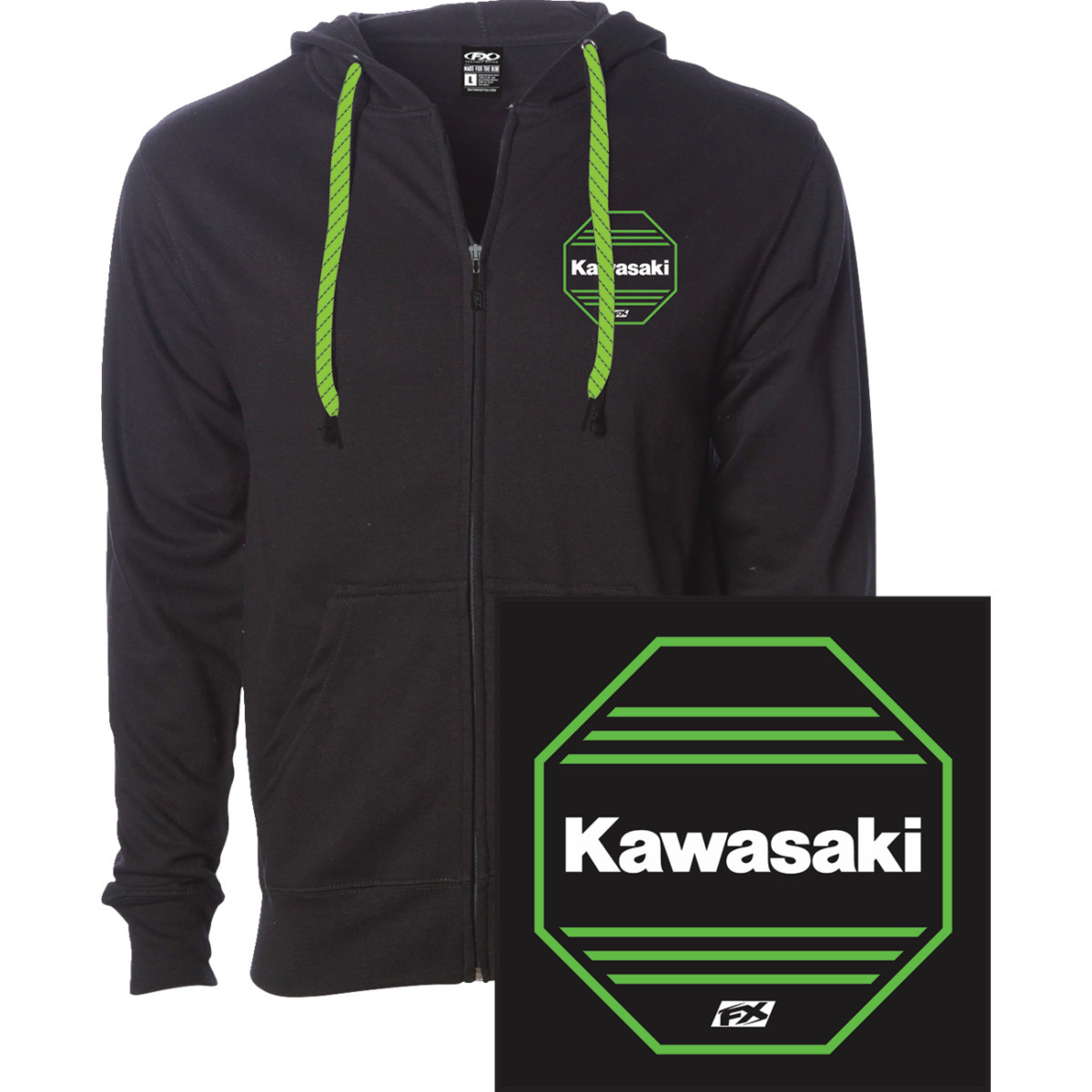 Factory Effex #28-88156 - Kawasaki Octagon Zip-Up Hoodie - Black - XL