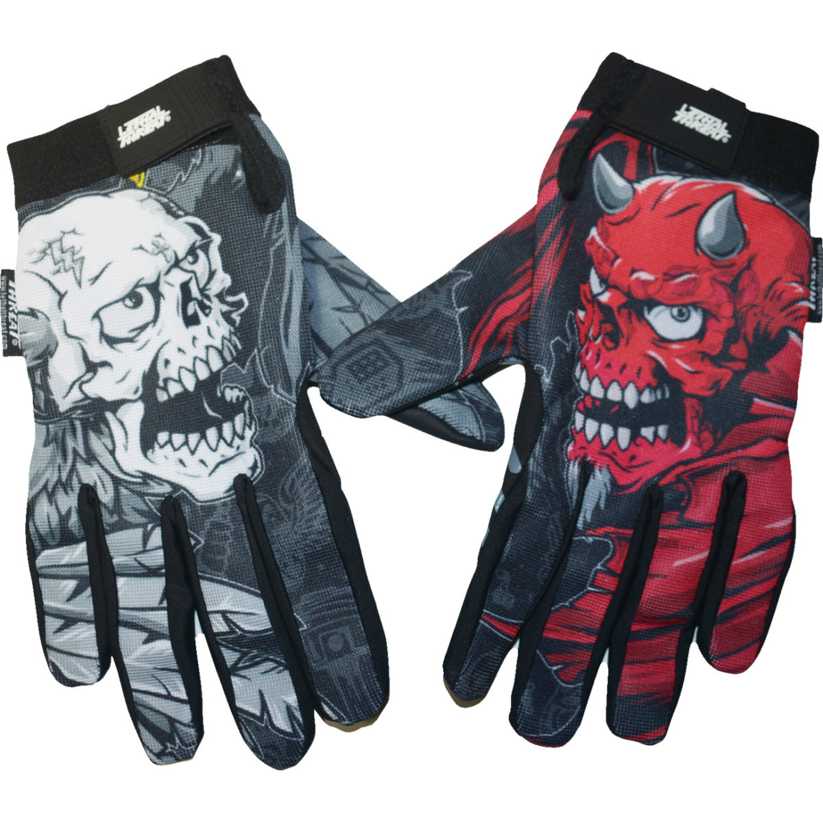 Lethal Threat #GL15021M - Good N Evil Skulls Gloves - Black - Medium