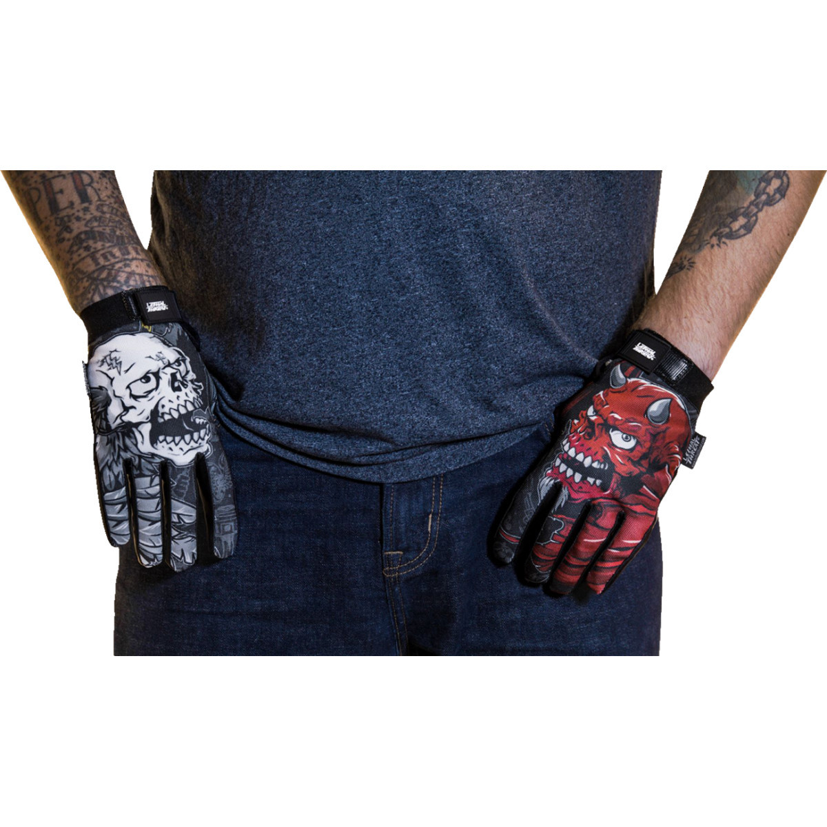 Lethal Threat #GL15021XXL - Good N Evil Skulls Gloves - Black - 2XL