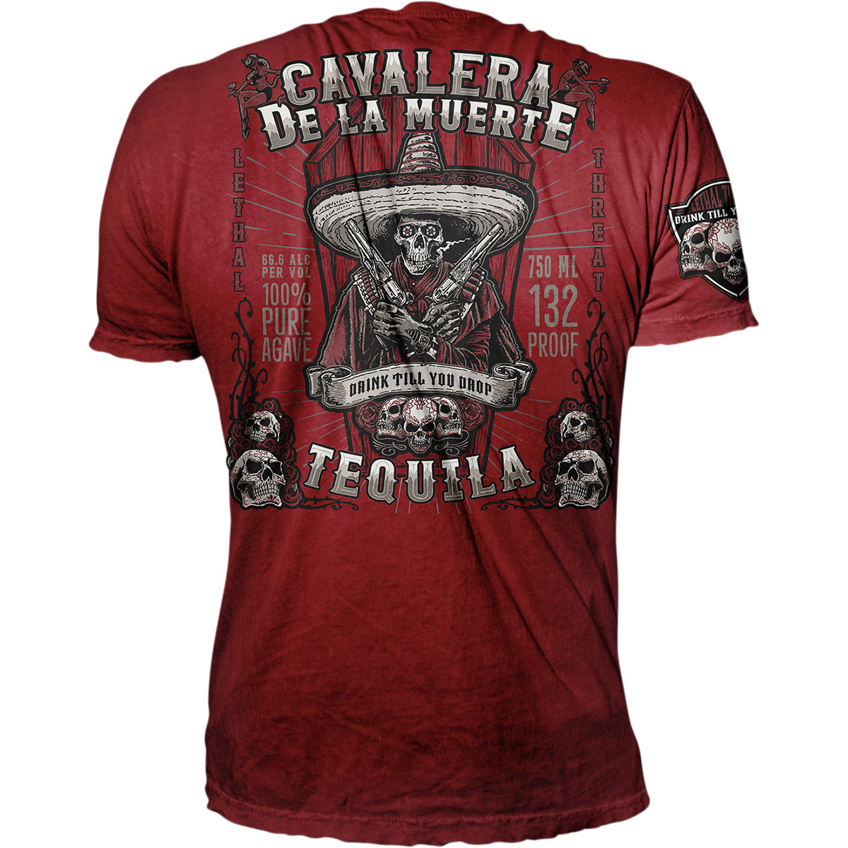 Lethal Threat #VV40161XXL - Vintage Velocity Bandido Tequila T-Shirt - Burgundy - 2XL