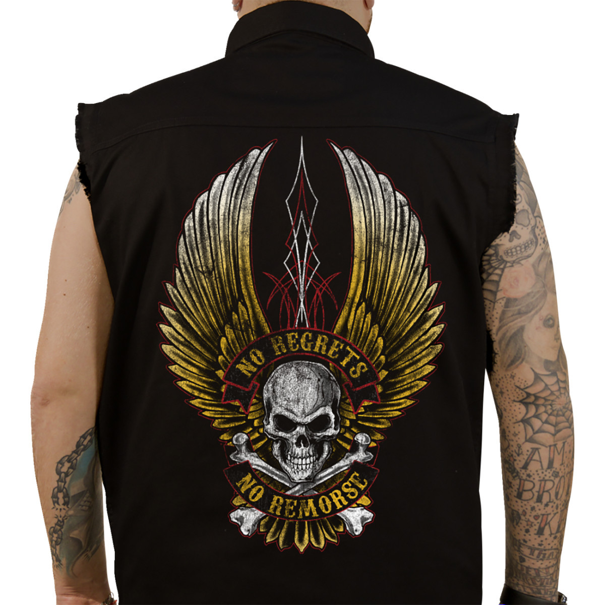 Lethal Threat #CO60190XL - No Regrets Printed Sleeveless Button Down Shirt - Black - XL