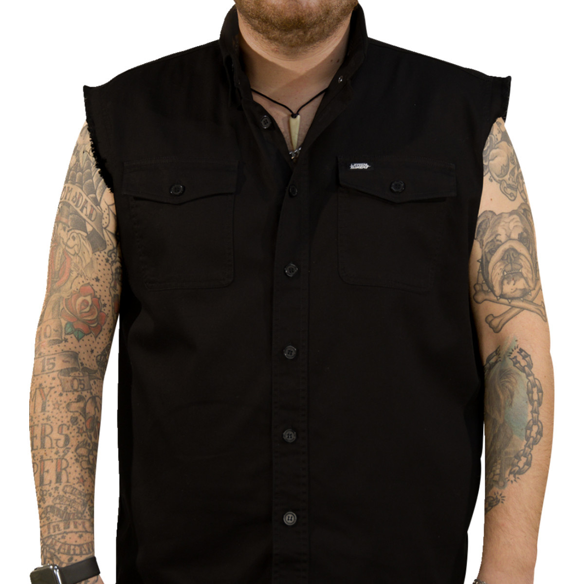 Lethal Threat #CO60195M - Freedom Ain't Free Printed Sleeveless Button Down Shirt - Black - Medium