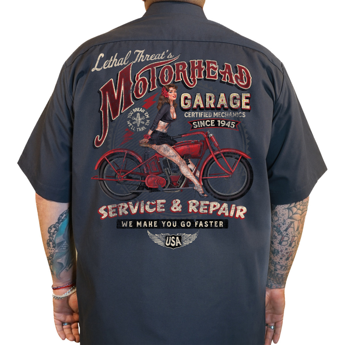 Lethal Threat #DG60177L - Motorhead Garage Shop Shirt - Gray - Large