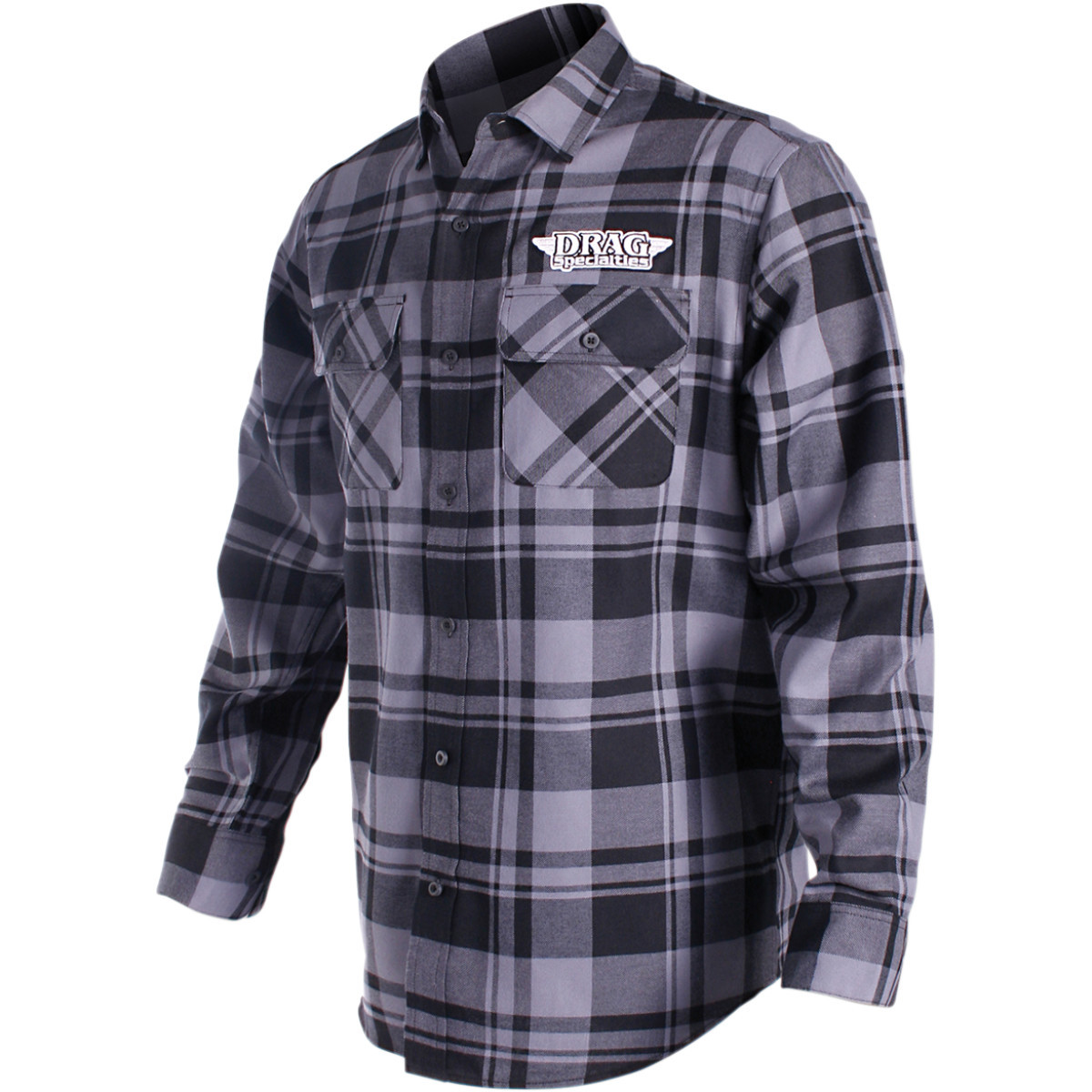 Throttle Threads #DRG27S68GYSR - Drag Specialties Long-Sleeve Flannel Shirt - Gray/Black - Small