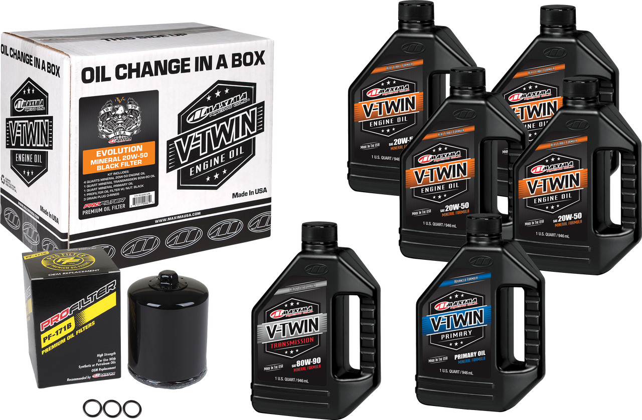 Maxima #90-069016PB - V-Twin Oil Change Kit Mineral Evo  Black Filter