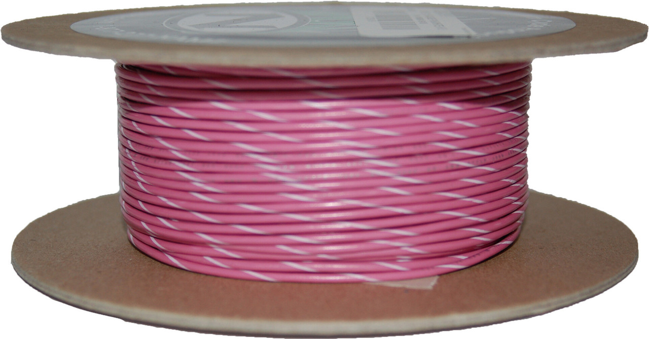 Namz Custom Cycle #NWR-109-100-20 - 100' Spool 20-Gauge Wire (Pink/White Stripe)