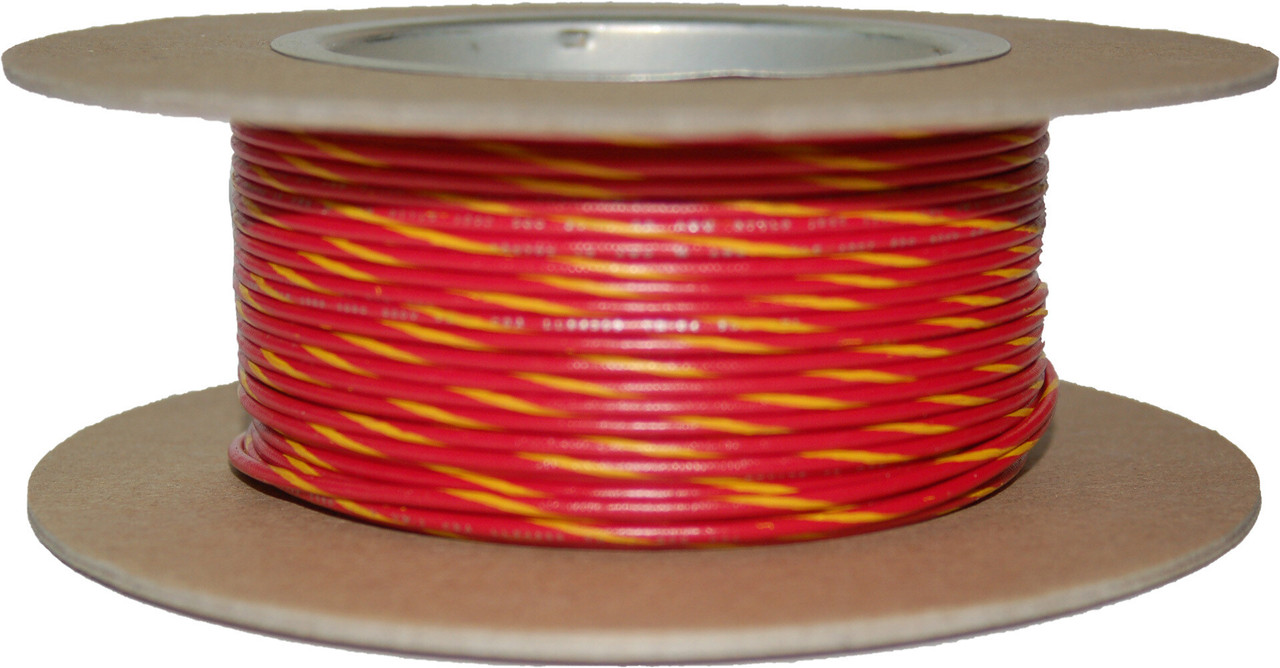Namz Custom Cycle #NWR-24-100-20 - 100' Spool 20-Gauge Wire (Red/Yellow Stripe)