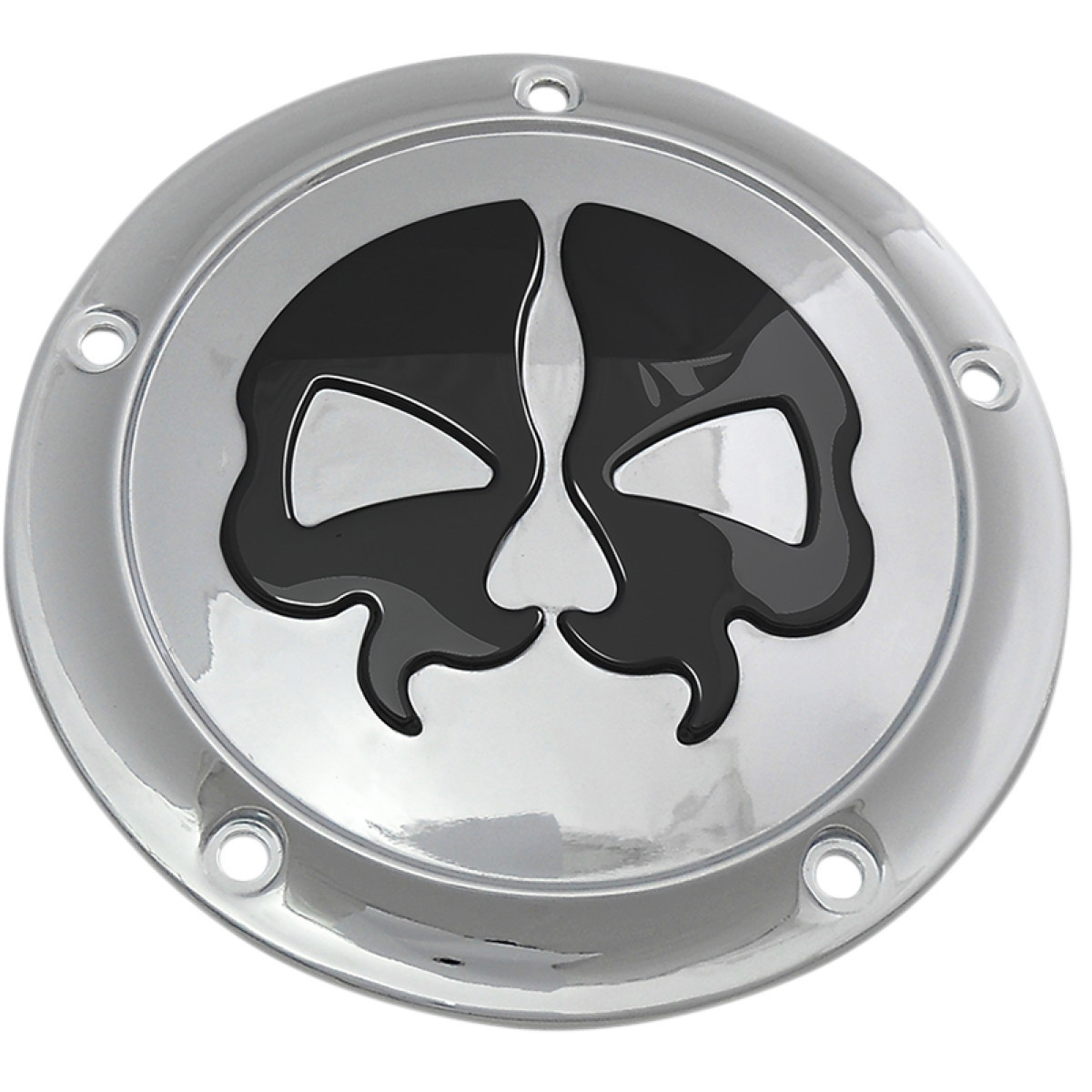 Drag Specialties - Derby Cover - Split Skull - 5 Hole - Chrome w/Black Skull - '99-'18 Big Twin