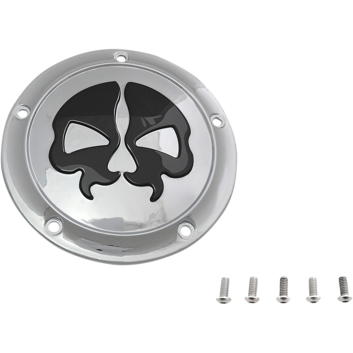 Drag Specialties - Derby Cover - Split Skull - 5 Hole - Chrome w/Black Skull - '99-'18 Big Twin