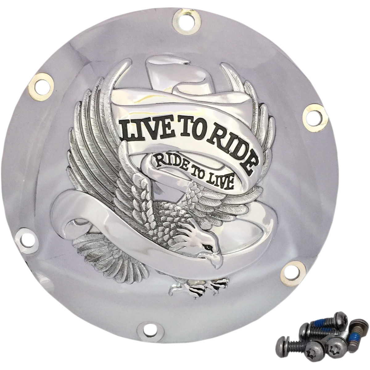 Drag Specialties - Derby Cover - Live to Ride - 6-Hole - Chrome - '04-'22 Sportster