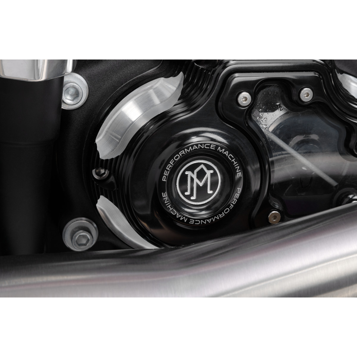 Performance Machine (PM) #0177-2081M-BM - Transmission Side Cover - Vision - Contrast Cut™ - M8 Softail
