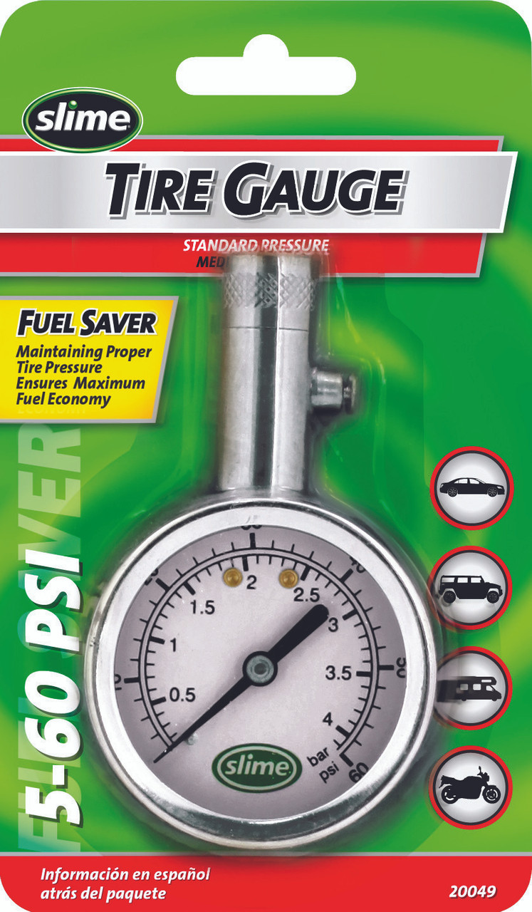 Slime #20049 - 5-60 Psi Dial Gauge W/Bleed Valve Chrome