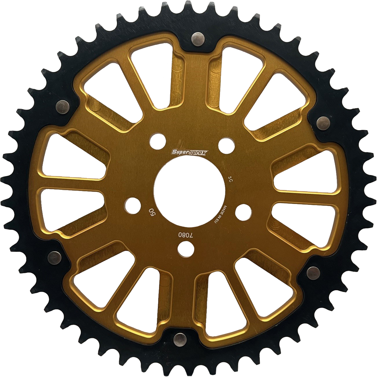 Supersprox #RST-7080:49-GLD - Stealth 49t Rear Sprocket Gld Alum Car  Blk Steel Teeth