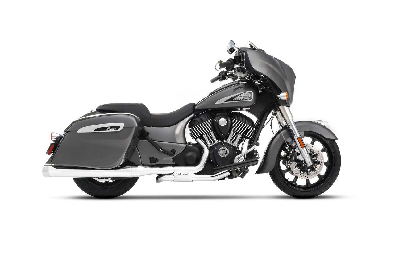 Rinehart Racing 500-0562 - 4" DBX40 Slip-On Exhaust For Indian - 2014-Later / Chrome with Black End Caps