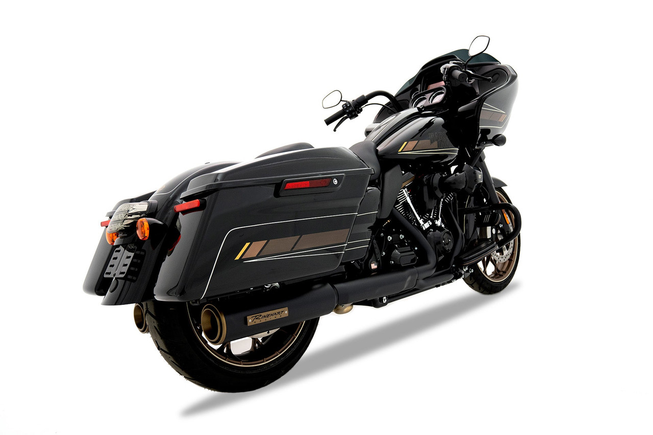 Rinehart Racing 500-1100 - 4.5" HP45 Slip-On Muffler For Harley Touring - Chrome with Black End Caps