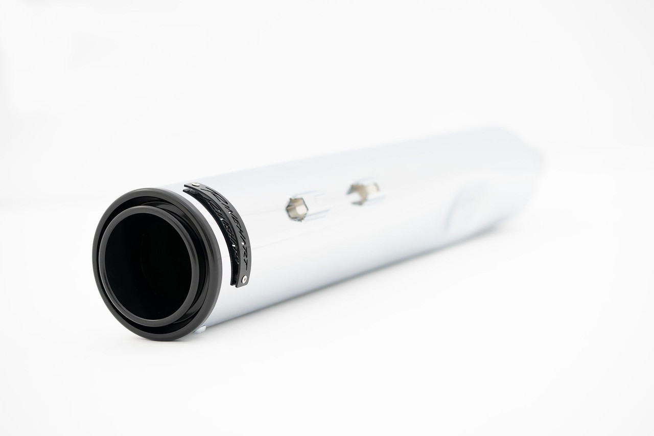 Rinehart Racing 500-1110 - 4.5" HP45XL Slip-On Muffler For Harley Touring - Chrome with Black End Caps