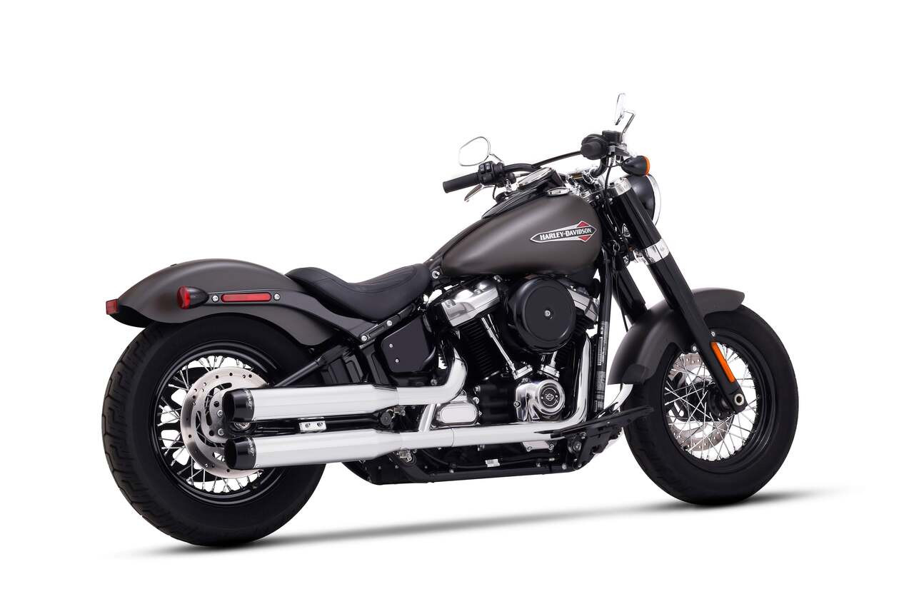 Rinehart Racing 500-1206C - 3.5” Slip-on Exhaust for Harley Softail - (Fitment 1) Softail Slim / Low Rider / Street Bob / Breakout / Fat Boy / Standard / Chrome w/ Chrome Classic End Caps