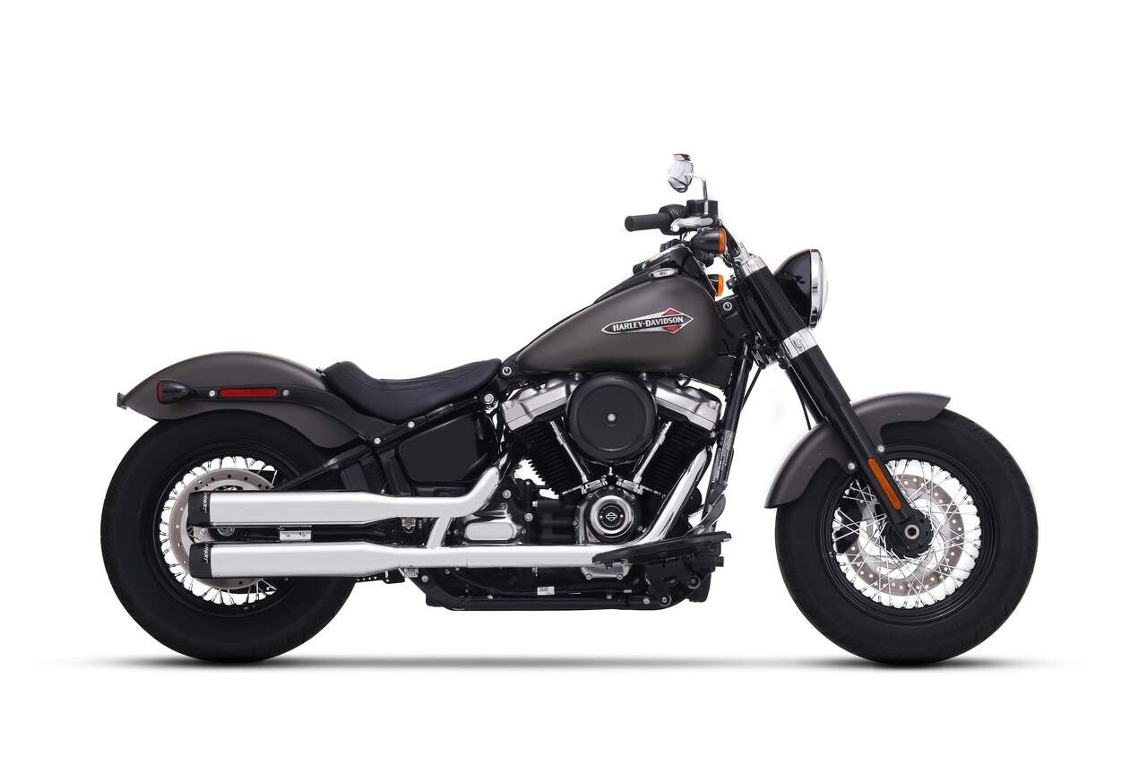 Rinehart Racing 500-1207 - 3.5” Slip-on Exhaust for Harley Softail - (Fitment 1) Softail Slim / Low Rider / Street Bob / Breakout / Fat Boy / Standard / Black w/ Black Classic End Caps