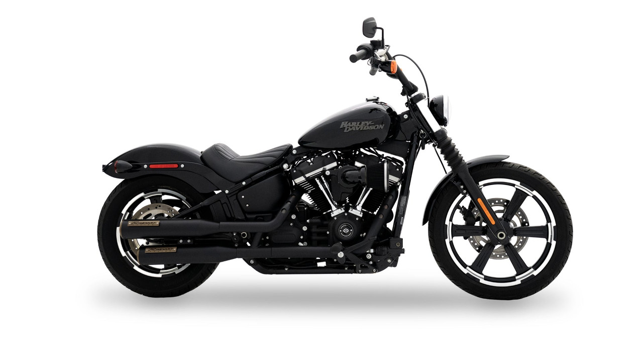 Rinehart Racing 500-1247 - 3.5” HP35 Slip-on Exhaust for Harley Softail - Softail Slim / Low Rider / Street Bob / Breakout / Fat Boy / Black w/ Bronze End Caps