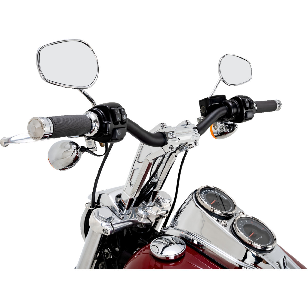 Performance Machine (PM) #0208-2195M-CH - Phatbar & Riser Kit - Internal Wiring - 9" - Chrome