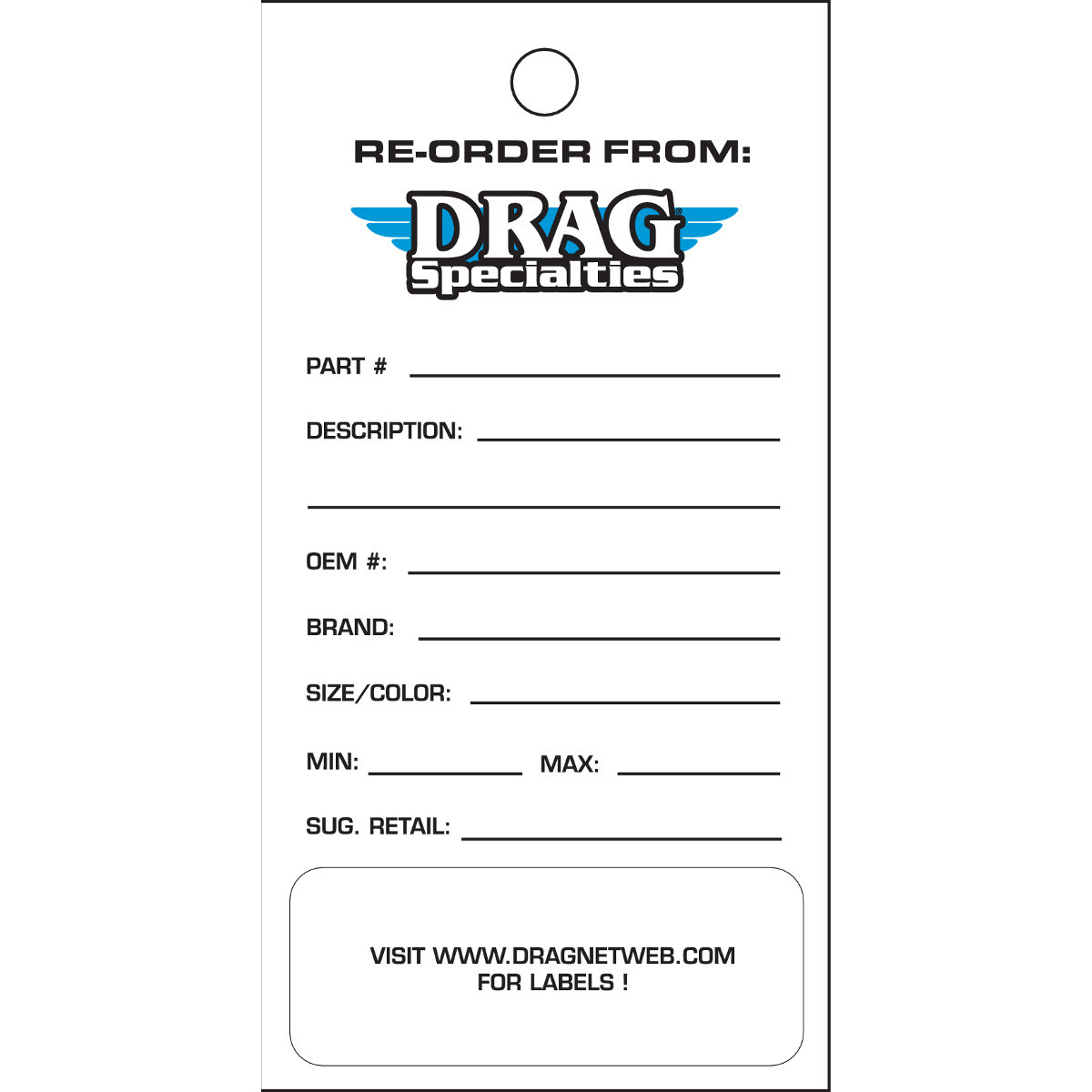 Drag Specialties - Reorder Tags - Drag Specialties