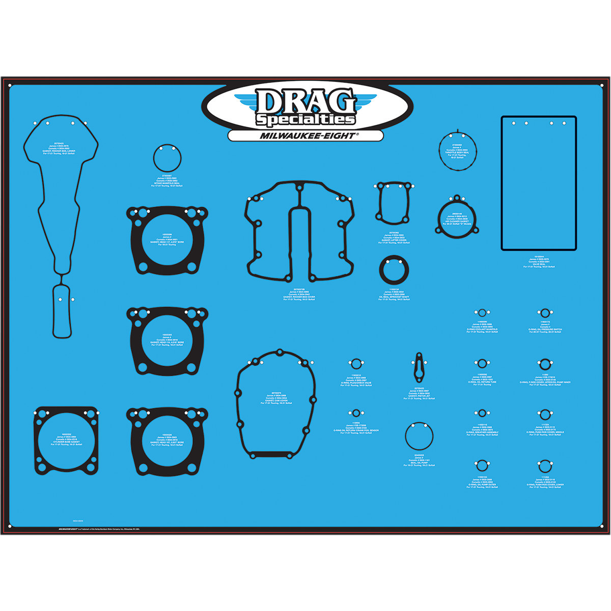 Drag Specialties - Gasket/Seal and O-Ring Display Board - '17-'25 M8