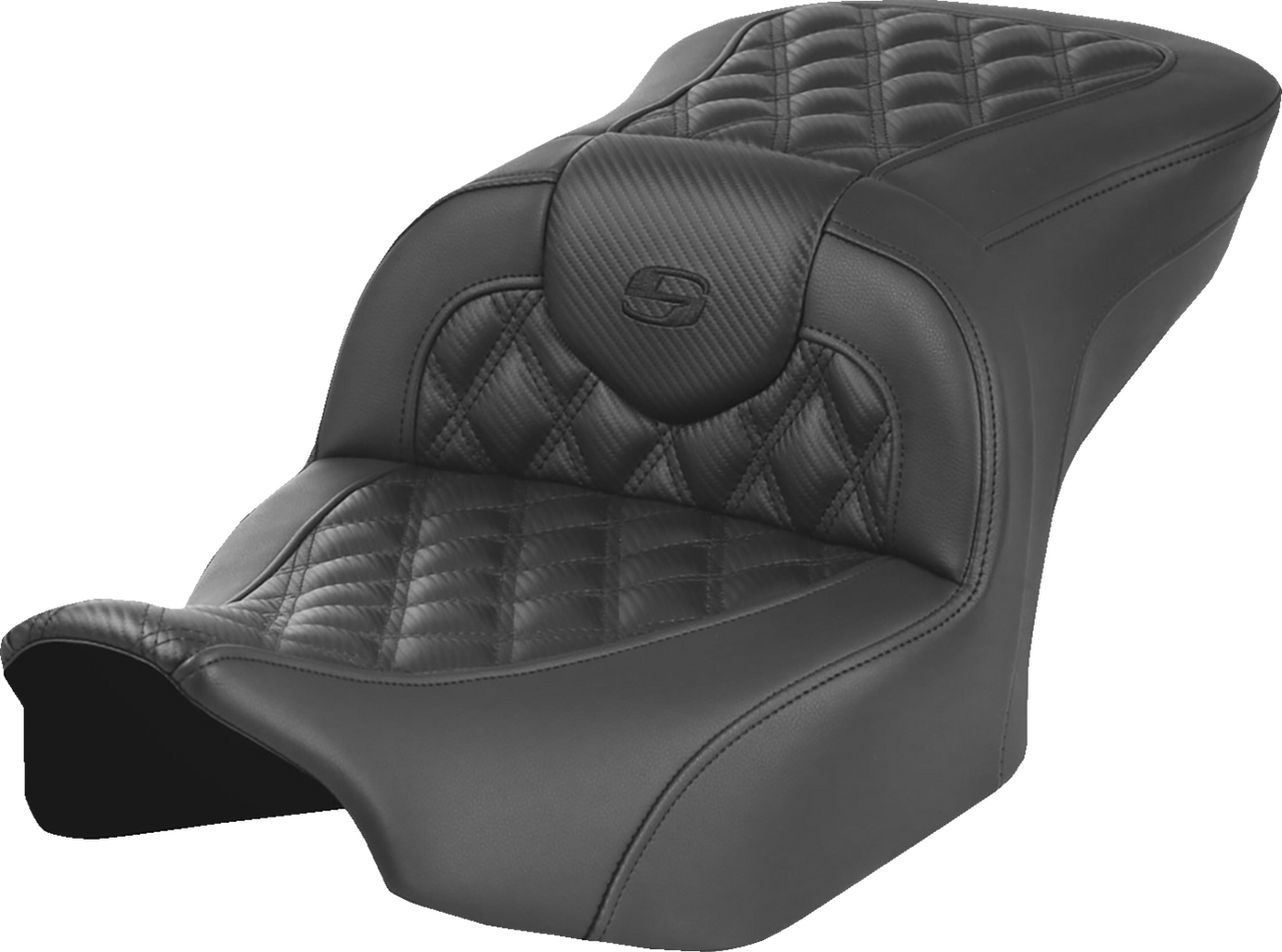 Saddlemen Heated Roadsofa Seat - Carbon Fiber - Lattice Stitch - w/o Backrest - FLT/FLH '23-'24